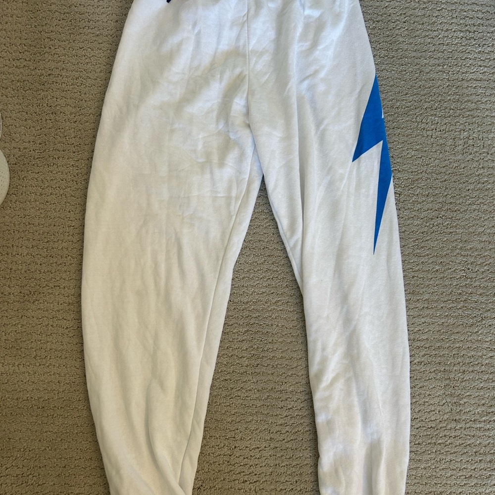 Aviator nation white and blue lightning bolt sweatpants